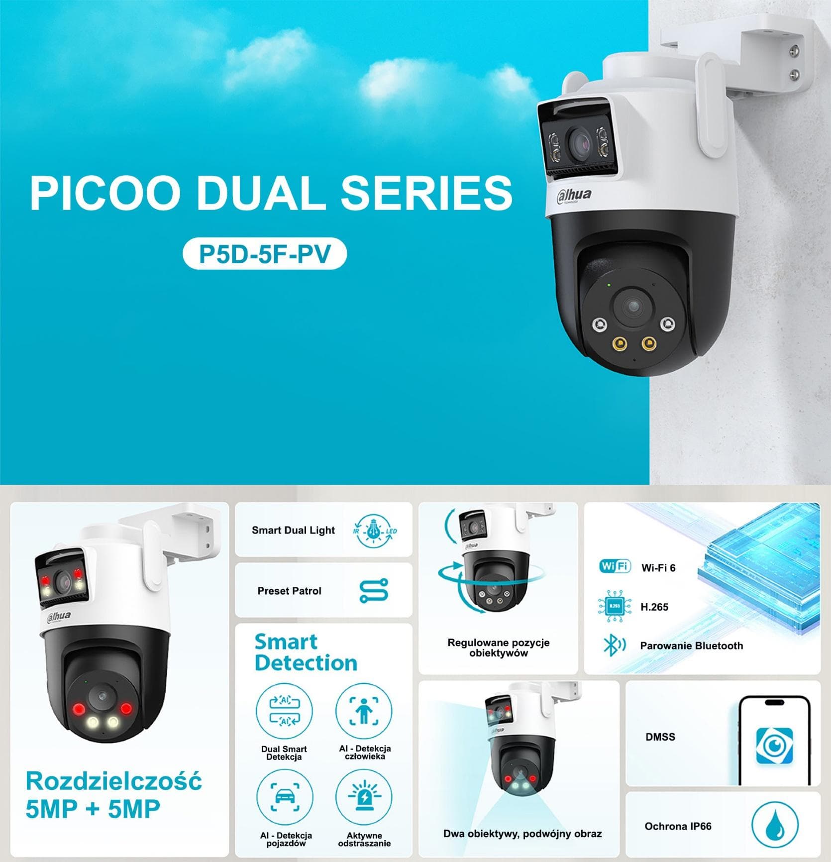 Camara Wi-Fi dual exterior P5D-5F-PV vista principal